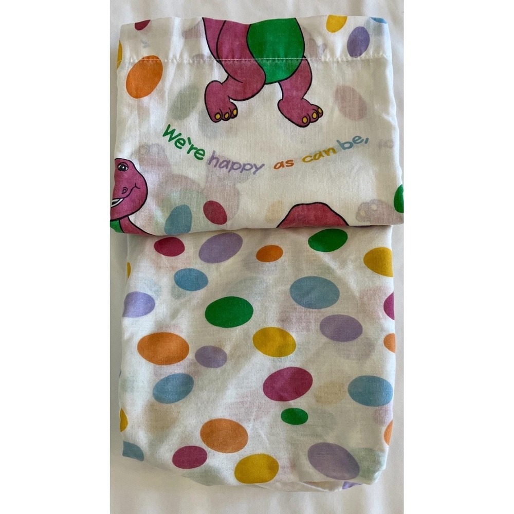 Vtg Barney Flat & Fitted Sheet  For Toddler Bed Only Sheet  46/64 Fitted 28/ 52
